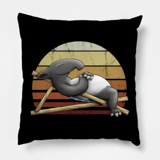 Retro 80s  Sunset Relaxing Malayan Tapir Drawing Pillow