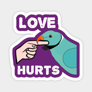 Love Hurts Blue Indian Ringneck Male Parrot Biting Magnet