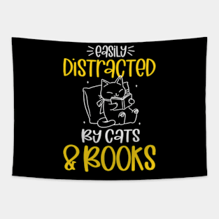 Easily Distracted By Cats And Books Tapestry