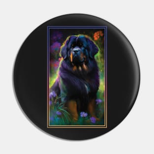 Tibetan Mastiff Dog Vibrant Tropical Flower Tall Digital Oil Painting Portrait 2 Pin