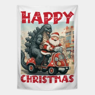 Happy Christmas with Godzilla Tapestry