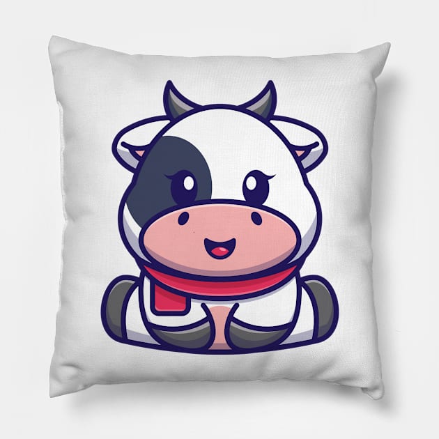 Cute baby cow sitting cartoon illustration Pillow by Wawadzgnstuff