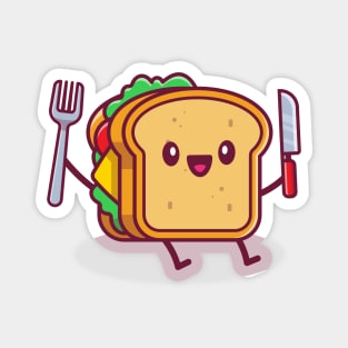 Cute Sandwich Holding Knife And Fork Magnet