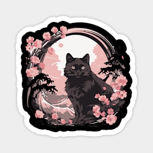 Black cat kanagawa wave Magnet