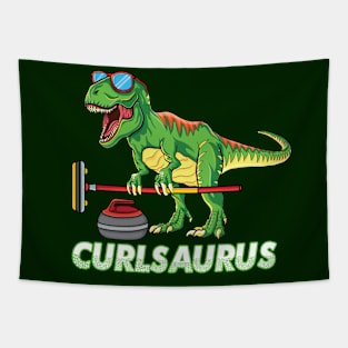 cool Dinosaur curling T Rex curler winter ice Sports Curling Tapestry