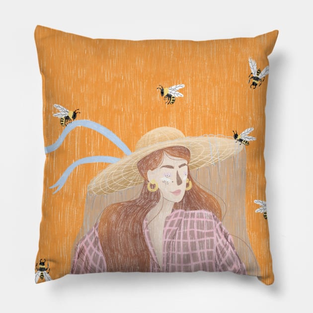 Beekeeper Lady Pillow by Jess Illustrates