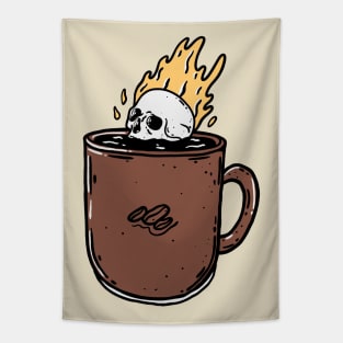 Coffee mug and skull fire Tapestry