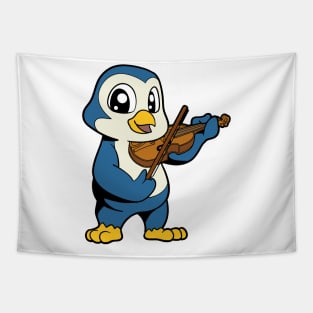 Cartoon penguin playing violin Tapestry