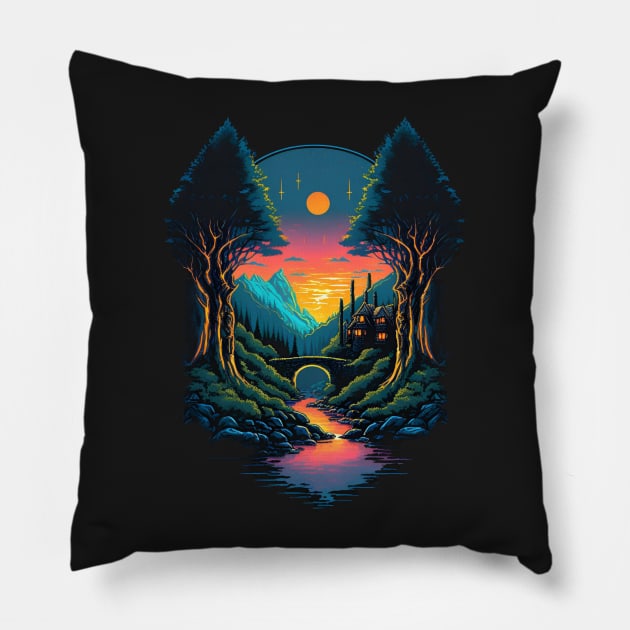 The Valley of the Elves by Sunset - A Homely House - Fantasy Pillow by Fenay-Designs