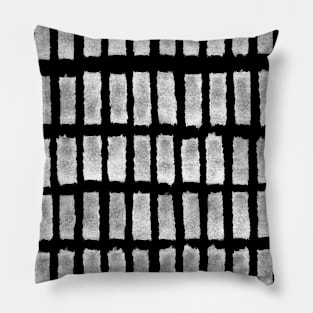 White Grid on Black, Brush Strokes Pillow