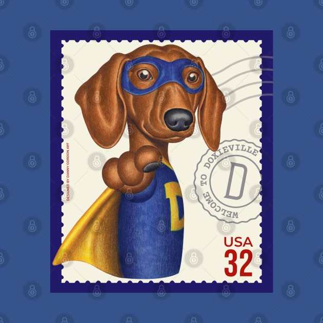 Superhero Dachshund Doxie Dog with mask and cape by Danny Gordon Art