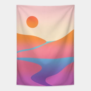 Sunset Pink Gradient Minimalist Landscape Tapestry