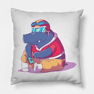 Gamer Hippo // Funny Animals Playing Video Games Pillow