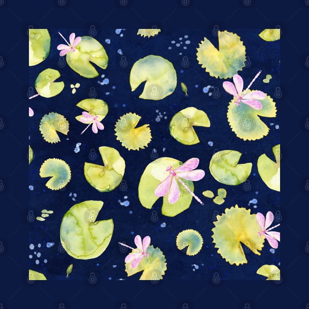 Pink Dragonflies and Green Lily Pads by RSHarts