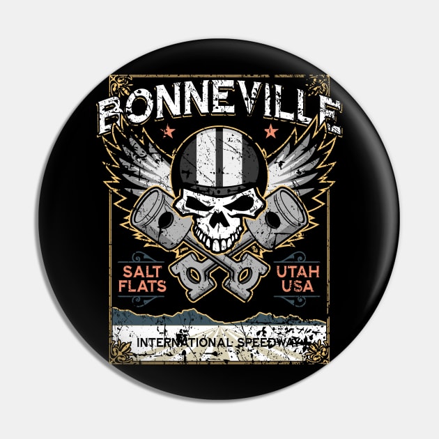 Bonneville Salt Flats Utah Distressed Grunge Skull Design Pin by hobrath