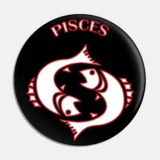 Pisces Astrology Zodiac Sign - Fish - Pisces Astrology Birthday Gifts - Black and White With Red Dots Glow Pin