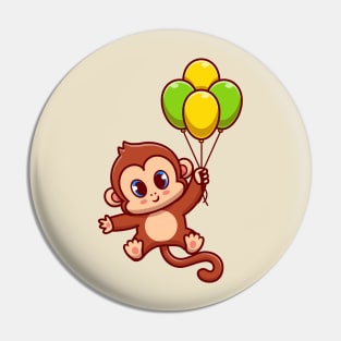 Cute Monkey Flying With Balloon Cartoon Pin