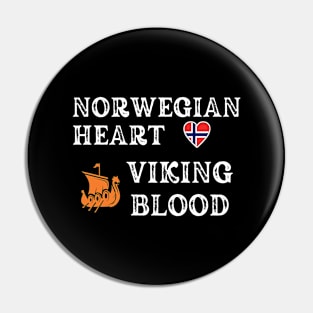 Norwegian Heart Viking Blood. White text.  Gift ideas for historical enthusiasts. Pin