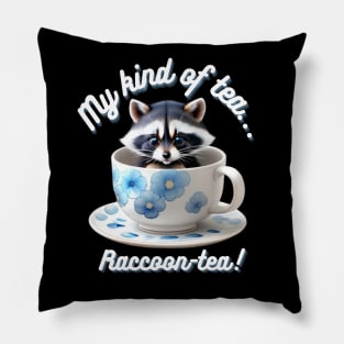 Cute Raccoon Blue Floral Tea Cup And Saucer Pillow