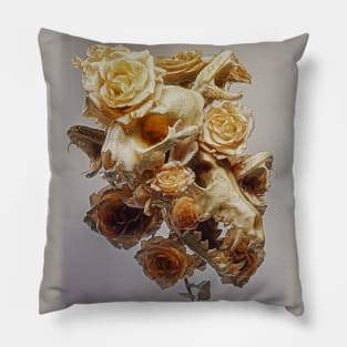 Animal skulls with snake heads surrounded by dry roses Pillow