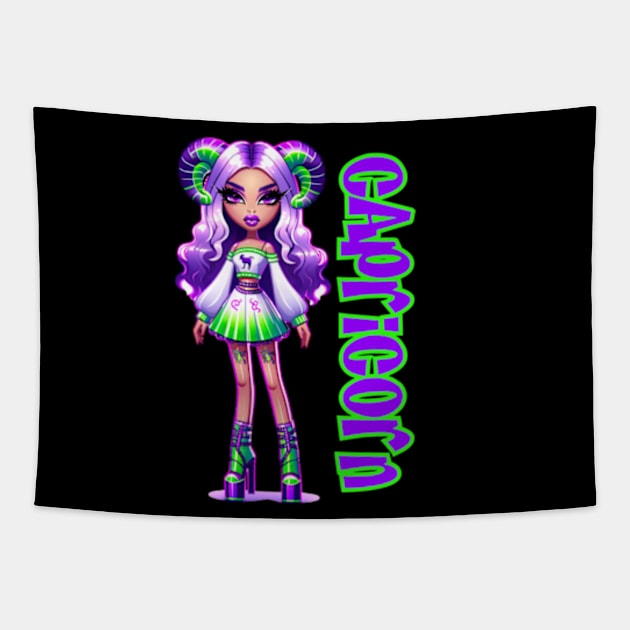 Capricorn Szn Dollz Zodiac Birthday Baddie Anime Tapestry by Lavender Celeste