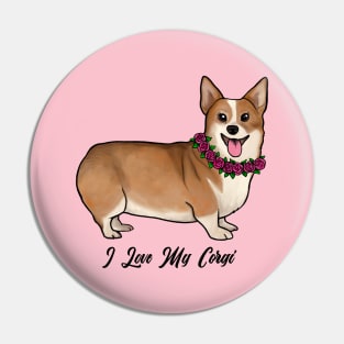 I Love My Corgi Dog With Rose Necklace Pin