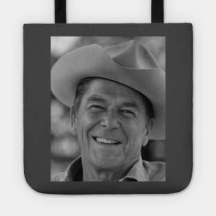 Ronald Reagan with cowboy hat Black White Tote