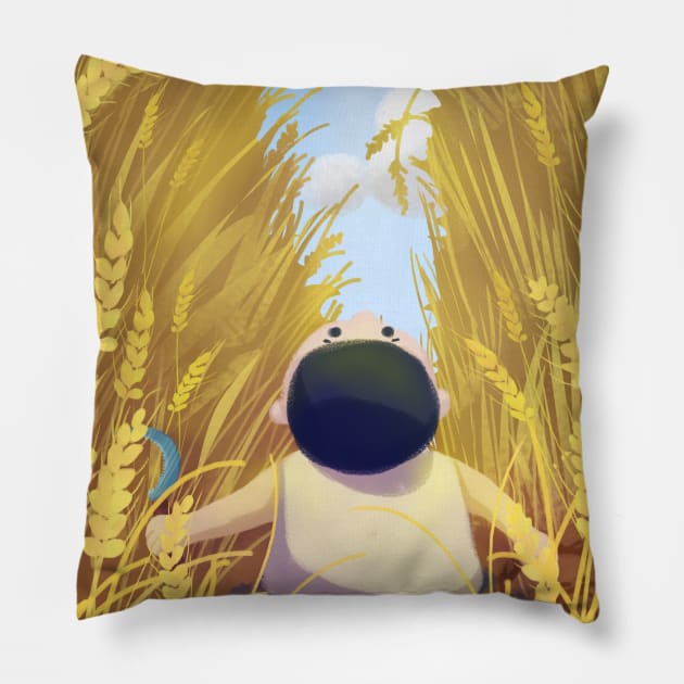 Little Boy In The Field Pillow by MariaStore