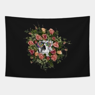 Psychedelic Tripped Out Skull of Death Wreath Tapestry