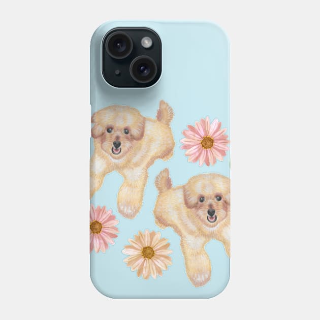 Puppies Leaves and Daisies Phone Case by Penny Passiflora Studio