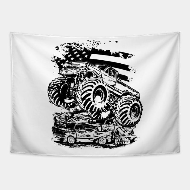 USA FLAG MONSTER TRUCK Tapestry by OffRoadStyles