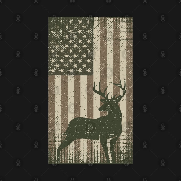 Vintage Deer Hunting Camouflage American Flag by Etopix