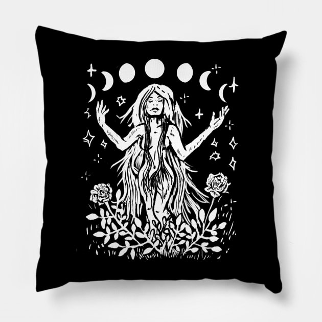 Moon Goddess, Witchy, Gothic, Punk, Moon Phases Pillow by LunaElizabeth