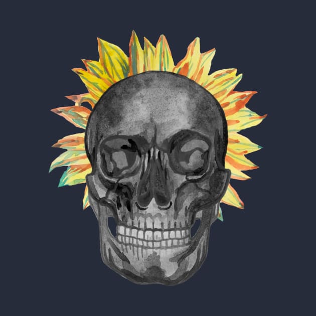 Human skull and a sunflower crown by deadblackpony