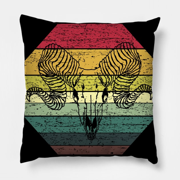 Retro Sunset Goat Skull Distressed Pillow by ebayson74@gmail.com