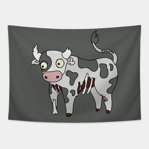 Zombie Cow Cartoon // Funny Halloween Zombie Tapestry by SLAG_Creative