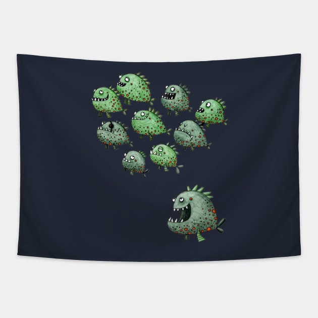 Swarm Of Piranhas Tapestry by JunieMond