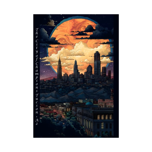 Bear Down Tucson City of Champions Anime Skyline by Artwear Cafe