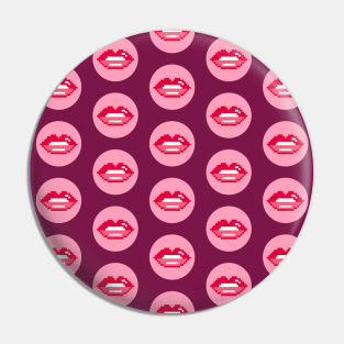 Retro pixels lips pink burgundy Valentine's Pin
