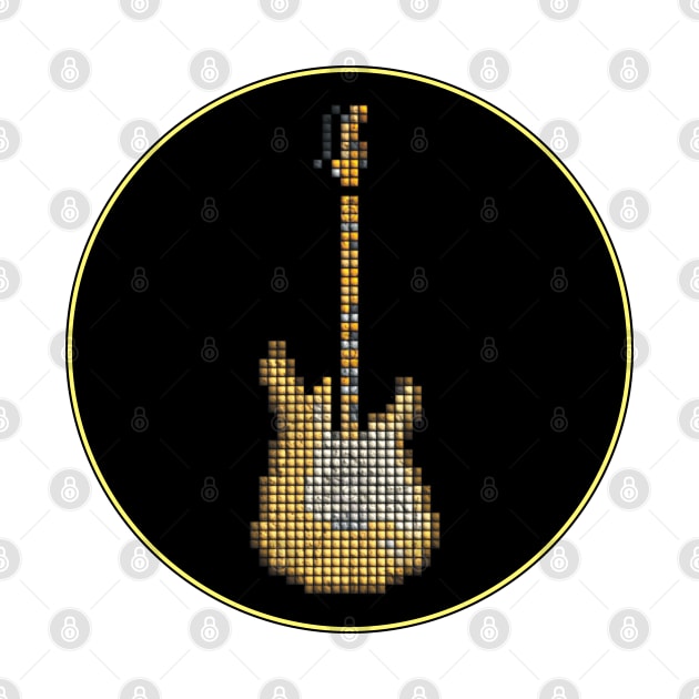 Tiled Pixel 1968 Woodstock Guitar in a Black Circle by gkillerb