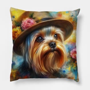 Cute Yorkshire Terrier Splash Art Pillow