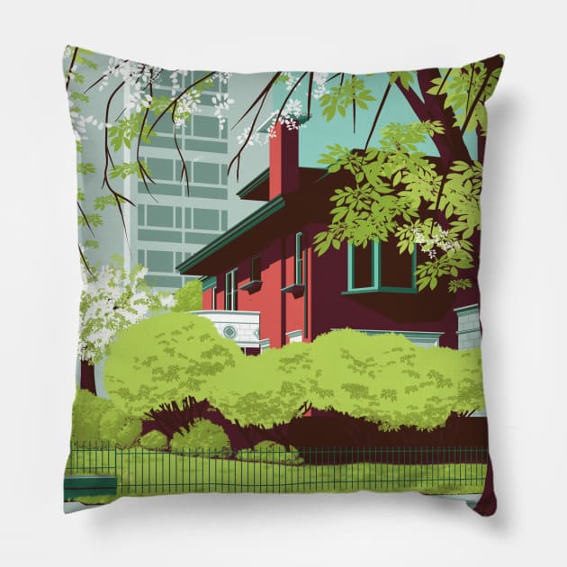 Red House in Lush Green Pillow by Nathan Watkins Design