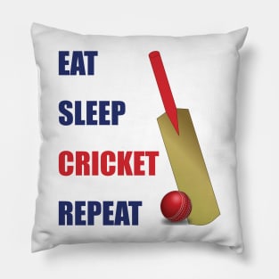 Eat Sleep Cricket Repeat Cricket Bat and Ball Pillow