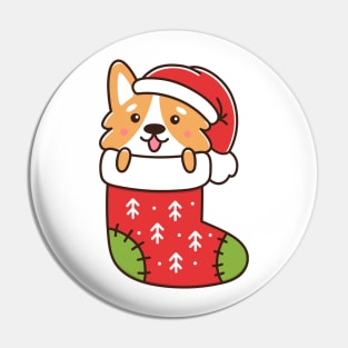 Corgi puppy in christmas sock Pin