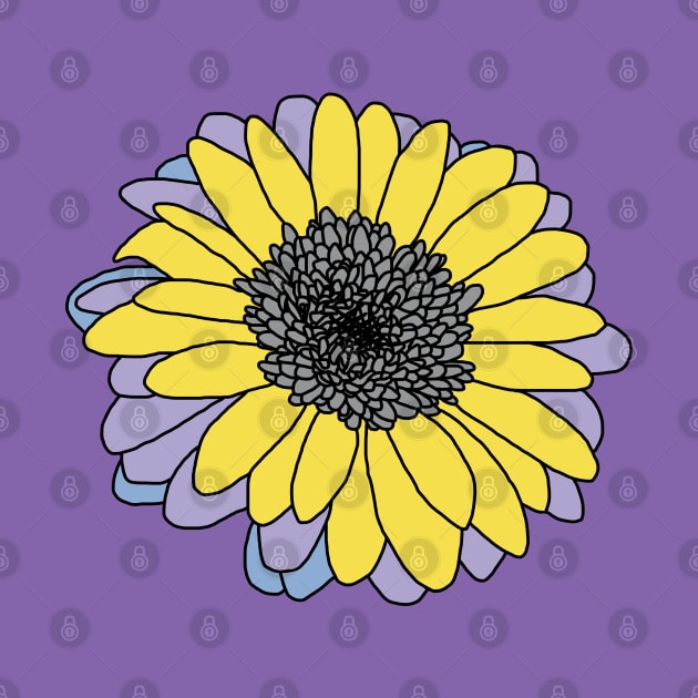 Yellow and Gray Flower Drawing with Black Line by ellenhenryart