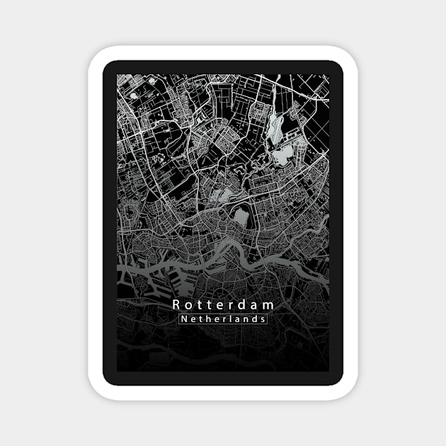 Rotterdam Netherlands City Map dark Magnet by Robin-Niemczyk