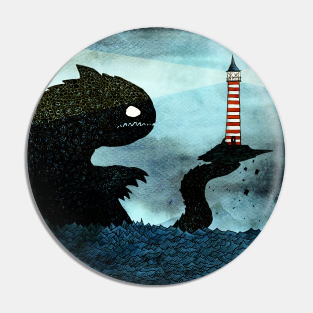 Sea Monster & Lighthouse Pin by djrbennett