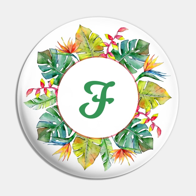 Tropical Leaves Floral Monogram - Letter F Pin by MysticMagpie