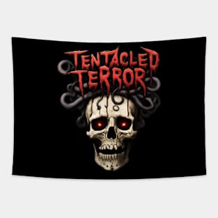 Skull art design tentacled terror Tapestry