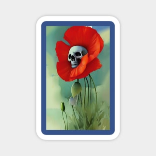 Cool Skull and Pretty Flowers Poppies Magnet